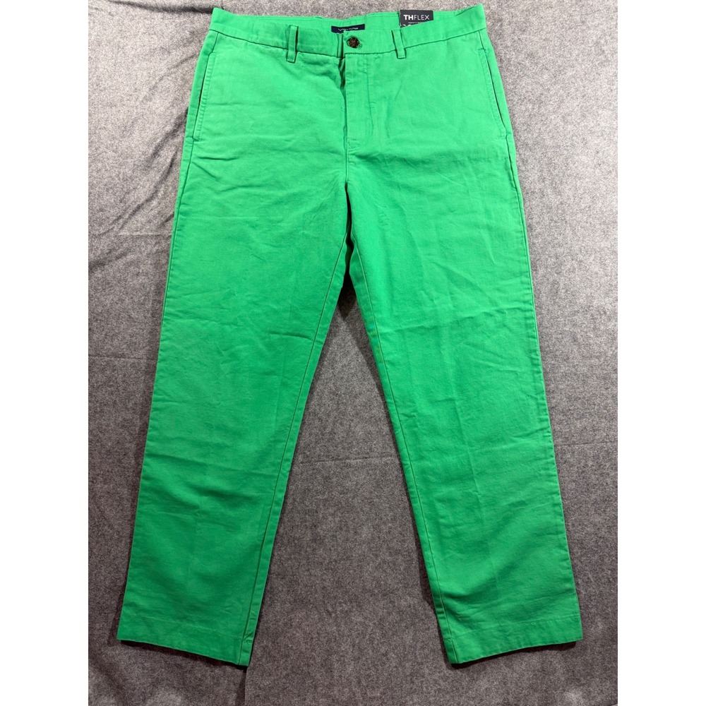 NWT Tommy Hilfiger THFlex Mens Chinos Green Flat Front Pants 36x32 TW78308780